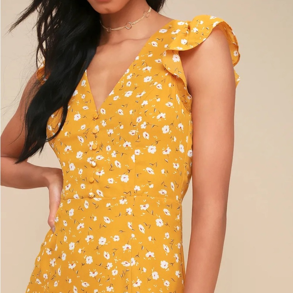Lulu's Yellow and White Ruffled Tiered Maxi Dress